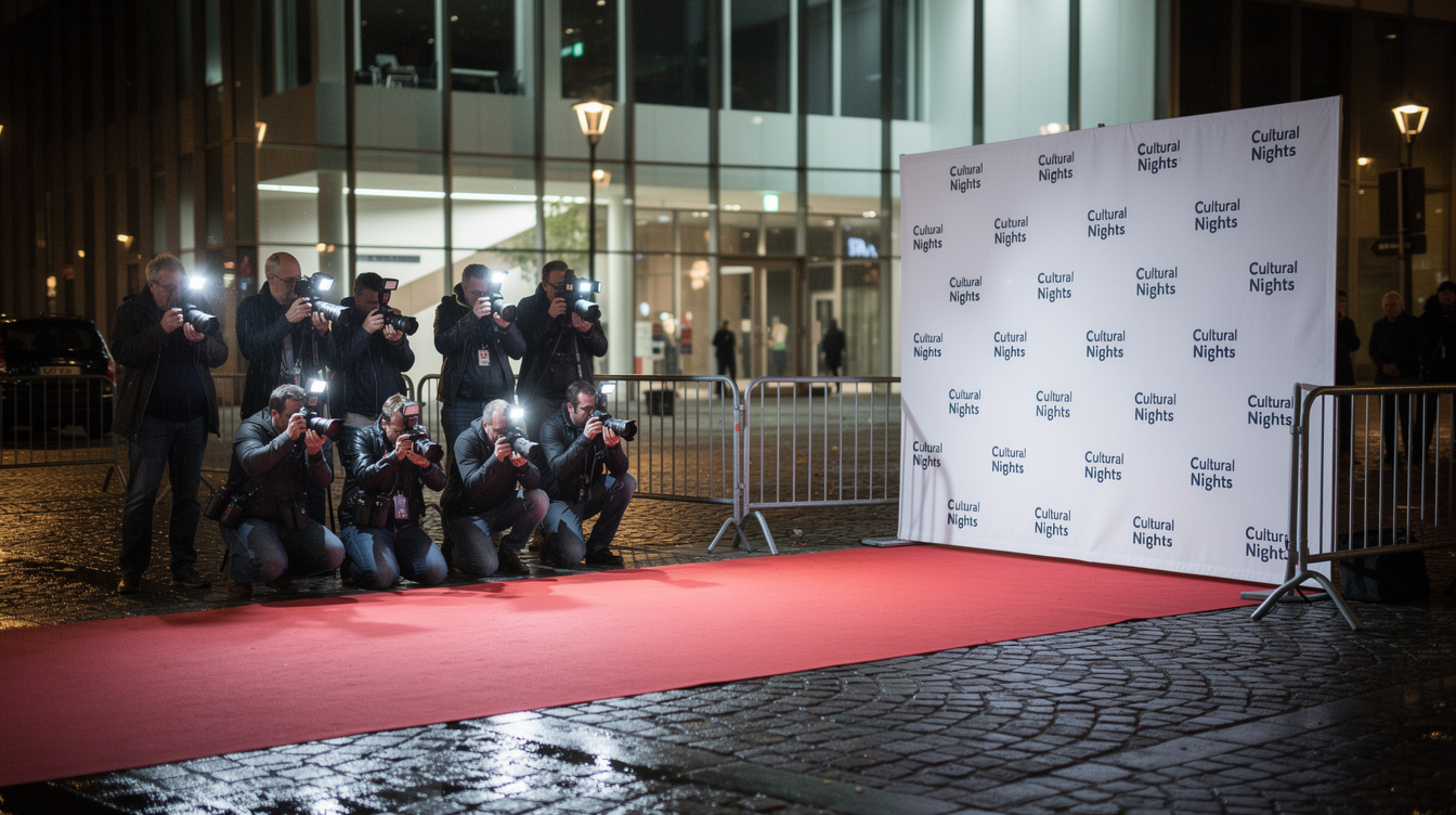 Red carpet entrance with photographers lined up