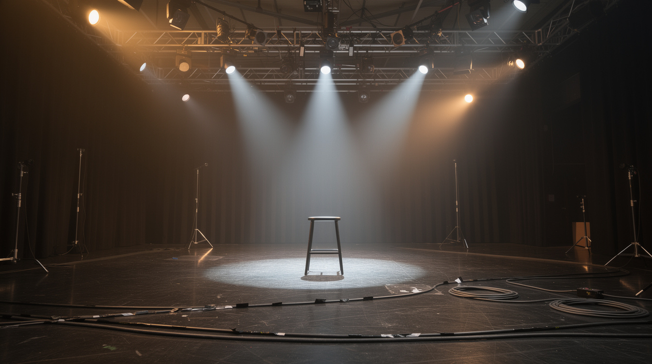 Empty studio stage with lighting rig setup
