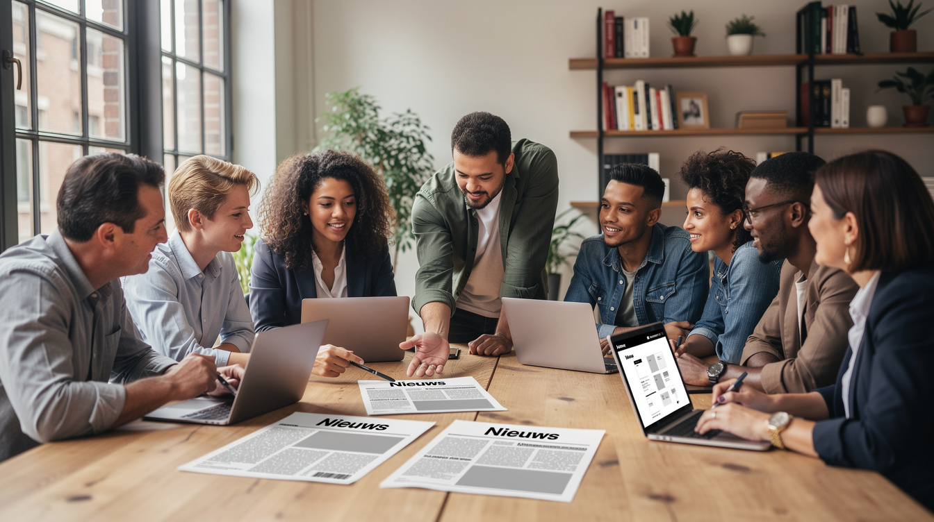 Editorial team meeting around a table