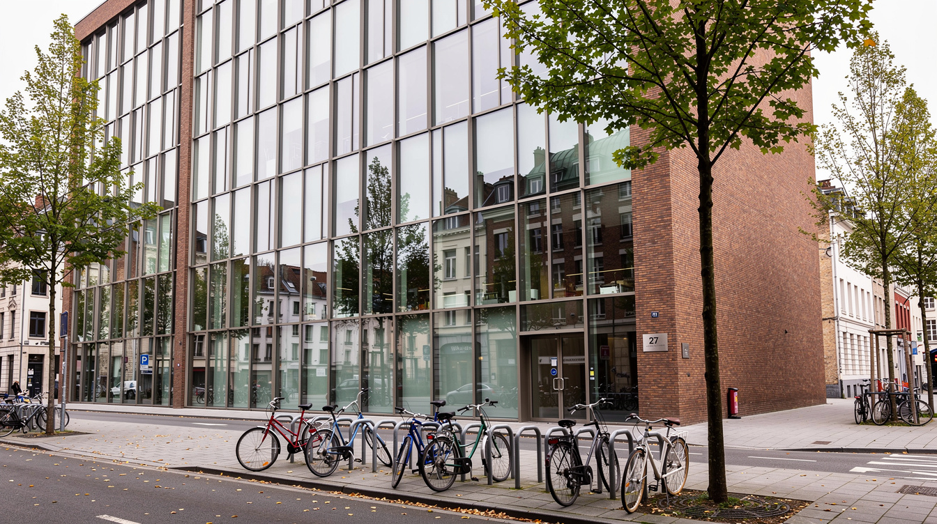 Modern office building facade in Brussels